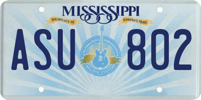 MS license plate ASU802