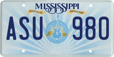 MS license plate ASU980