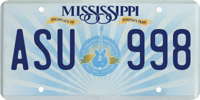 MS license plate ASU998