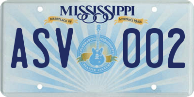 MS license plate ASV002