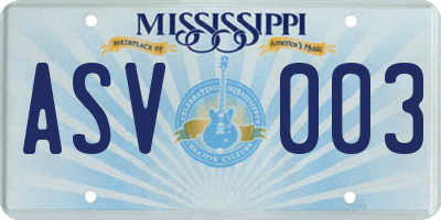 MS license plate ASV003
