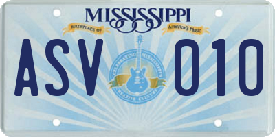 MS license plate ASV010