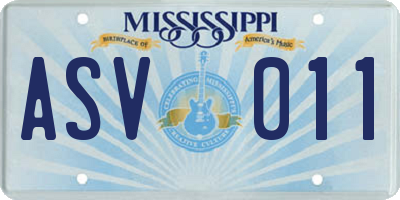 MS license plate ASV011