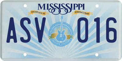 MS license plate ASV016