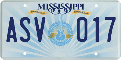 MS license plate ASV017