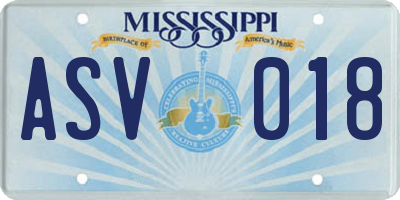 MS license plate ASV018