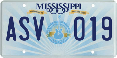MS license plate ASV019
