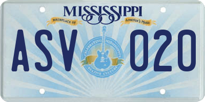 MS license plate ASV020