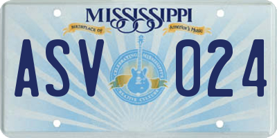 MS license plate ASV024