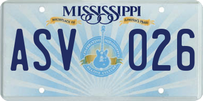 MS license plate ASV026