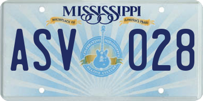 MS license plate ASV028