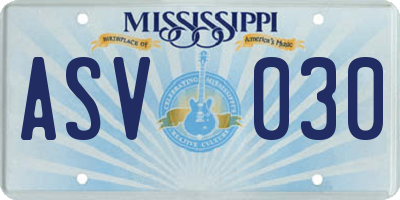 MS license plate ASV030
