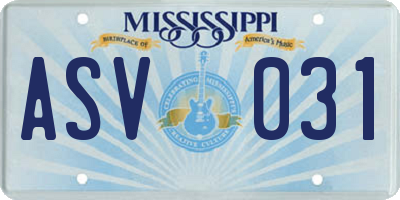 MS license plate ASV031