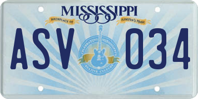 MS license plate ASV034