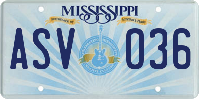 MS license plate ASV036