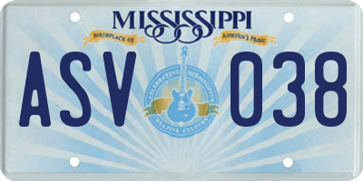 MS license plate ASV038