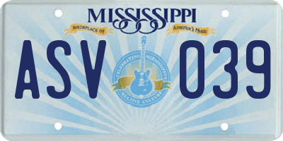MS license plate ASV039