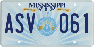 MS license plate ASV061