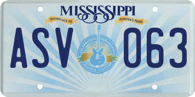 MS license plate ASV063