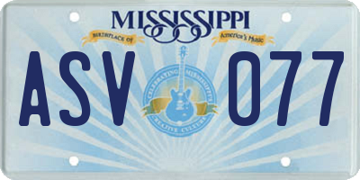 MS license plate ASV077