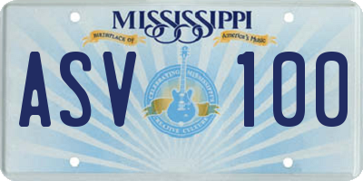 MS license plate ASV100