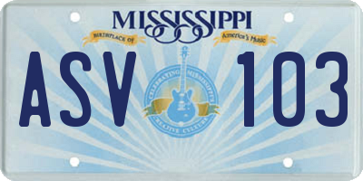 MS license plate ASV103