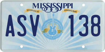 MS license plate ASV138