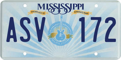 MS license plate ASV172