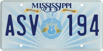 MS license plate ASV194