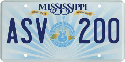 MS license plate ASV200