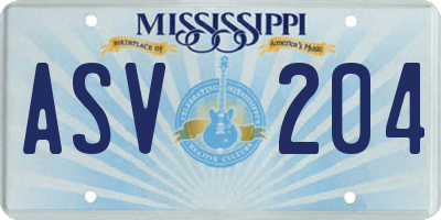 MS license plate ASV204