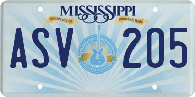 MS license plate ASV205