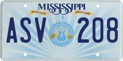 MS license plate ASV208