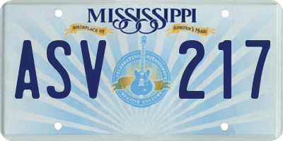 MS license plate ASV217