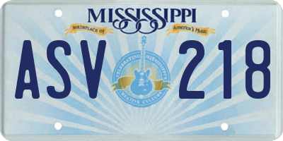 MS license plate ASV218