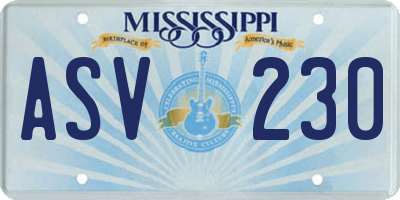 MS license plate ASV230