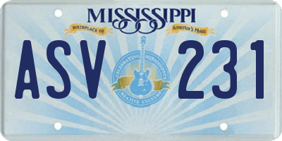 MS license plate ASV231