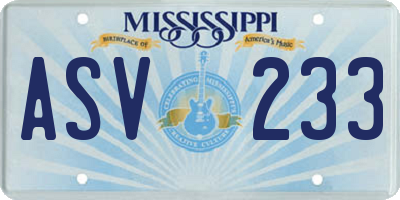 MS license plate ASV233