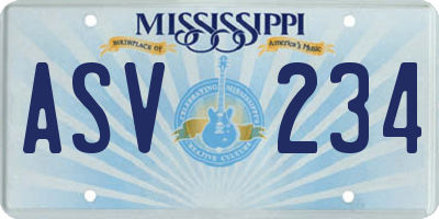 MS license plate ASV234