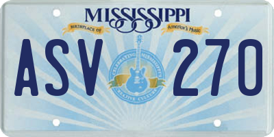 MS license plate ASV270