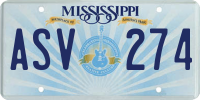 MS license plate ASV274