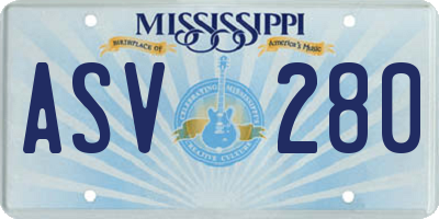 MS license plate ASV280