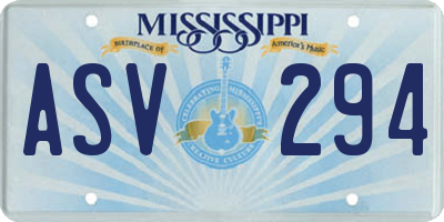 MS license plate ASV294