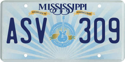 MS license plate ASV309