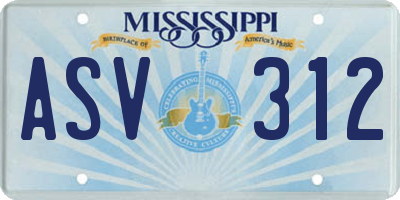 MS license plate ASV312