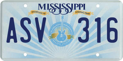 MS license plate ASV316