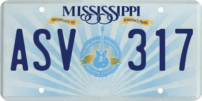 MS license plate ASV317