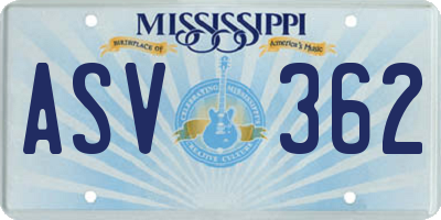 MS license plate ASV362