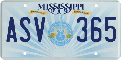 MS license plate ASV365