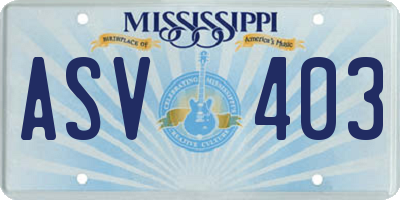 MS license plate ASV403